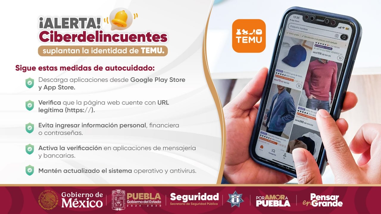 Advierte SSP sobre suplantación de identidad de la tienda en línea “TEMU”